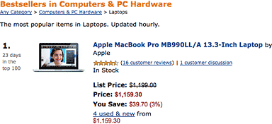 13 inch MacBook Pro has been an Amazon.com best seller for 23 days