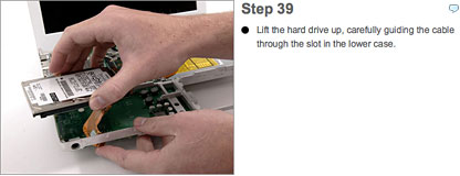 Step 39 of 45 in replacing an iBook's hard drive