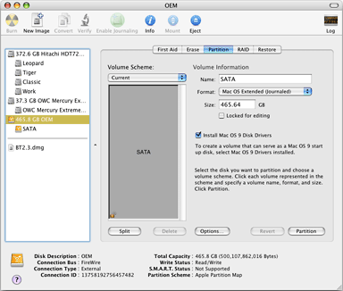 Disk utility in Mac OS X 10.4 Tiger