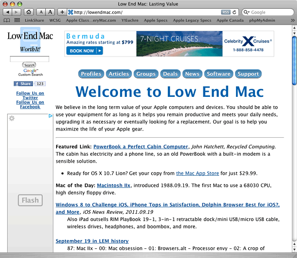 Low End Mac as displayed with Safari