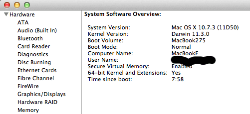 Early 2009 MacBook running OS X 10.7 with 64-bit kernel