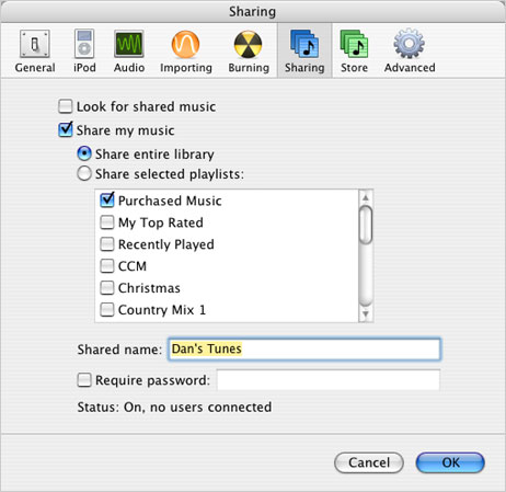 iTunes Sharing Setup