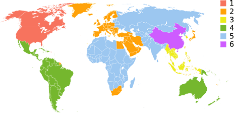 The six DVD regions