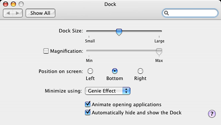 Dock settings