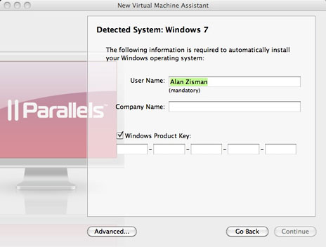 Setting up a new virtual machine using Parallels Desktop 5.0