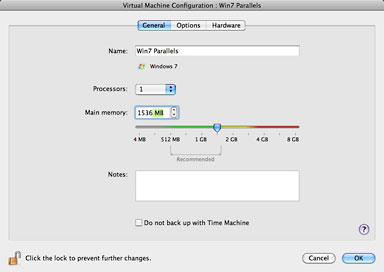 Disable Time Machine backup with a click in Parallels