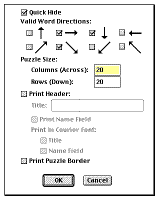 Word Find puzzle options