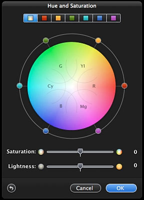 Pixelmator's Hue and Saturation tool