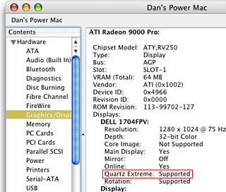 System Profiler shows if Quartz Extreme is supported