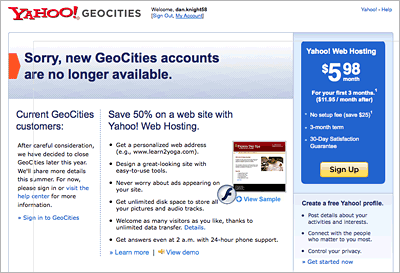 end of Geocities