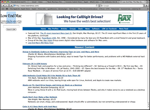 Low End Mac as viewed with the Safari 4 Beta