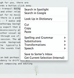 OmmWriter's contextual menu