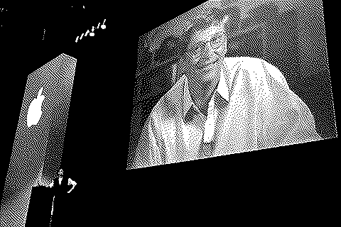 Bill Gates at the 1997 Boston Macworld Expo via live video feed