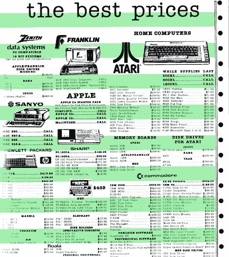 1984 computer ad on simulated green bar continous feed paper