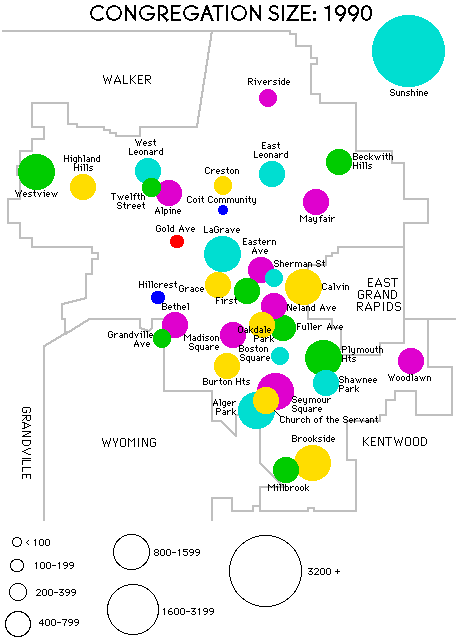 Grand Rapids Christian Reformed Church map, 1990