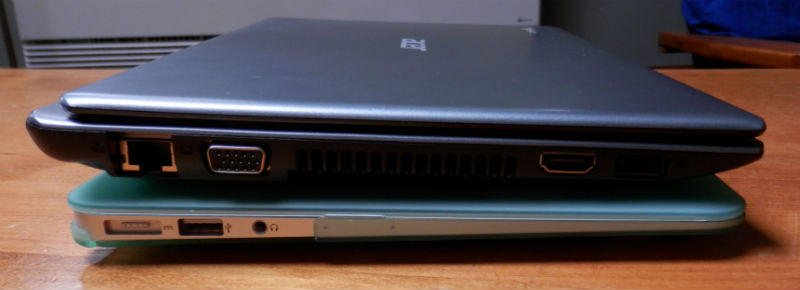 Acer C7 Chromebook on top of 11" Macbook Air