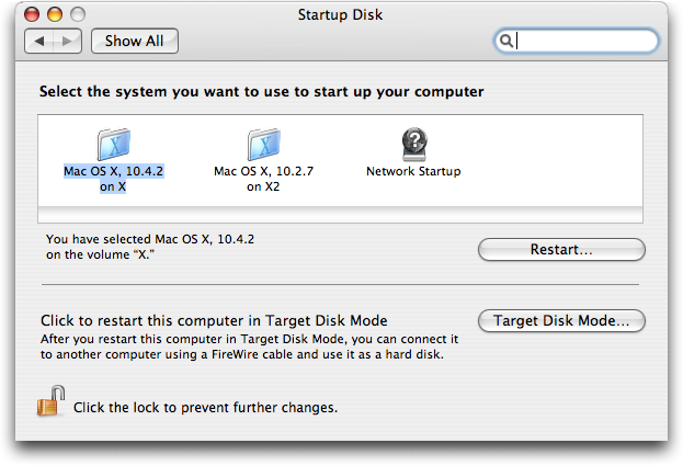 PowerPC 10.4 Startup Disk utility