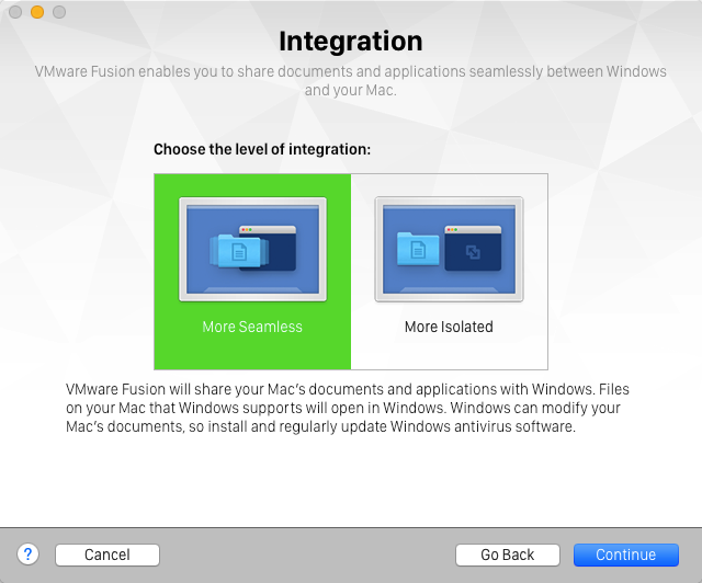 Choose how to integrate Mac & Windows desktops in VMware Fusion 8
