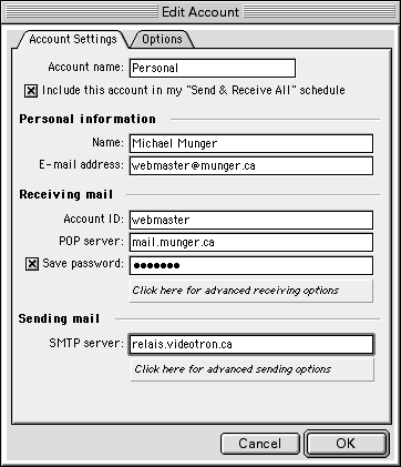 Accounts window in Outlook Express 5