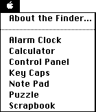 About the Finder in Apple menu, Mac System 1.0