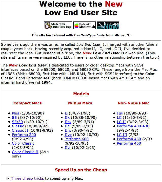 Low End Mac home page, April 1997