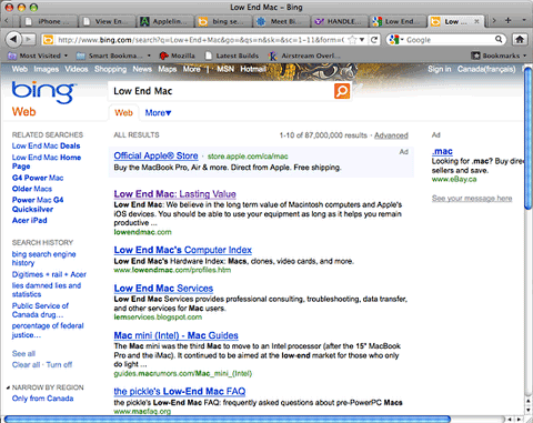 Bing search for Low End Mac
