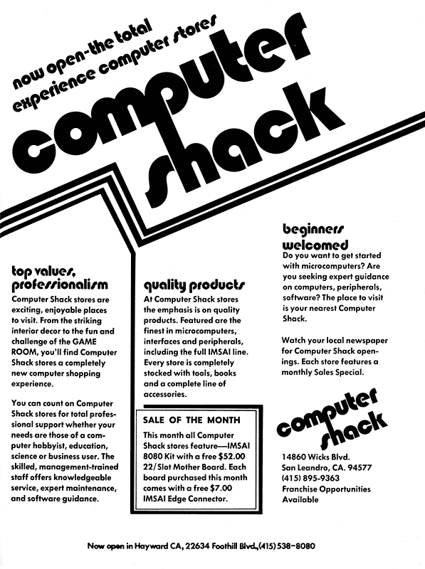 January 1977 Computer Shack ad
