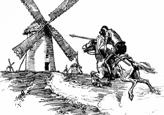 Don Quixote tilting at windmills