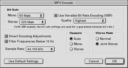music encoding settings in iTunes