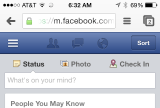 Facebook in Chrome for iPhone