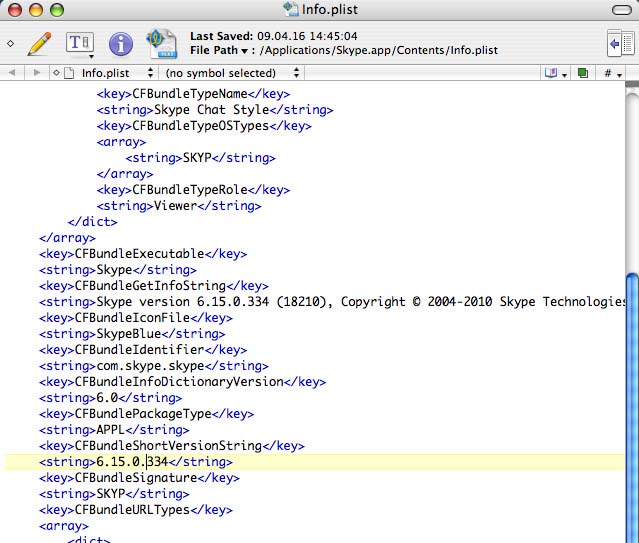 Skype info.plist in TextWrangler