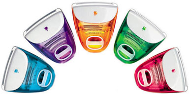 blueberry, grape, tangerine, lime, and strawberry imacs