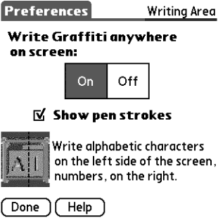 Graffiti preferences in Palm OS