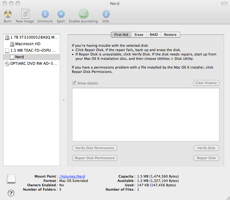 1.4 MB floppy disk formatted as HFS Plus