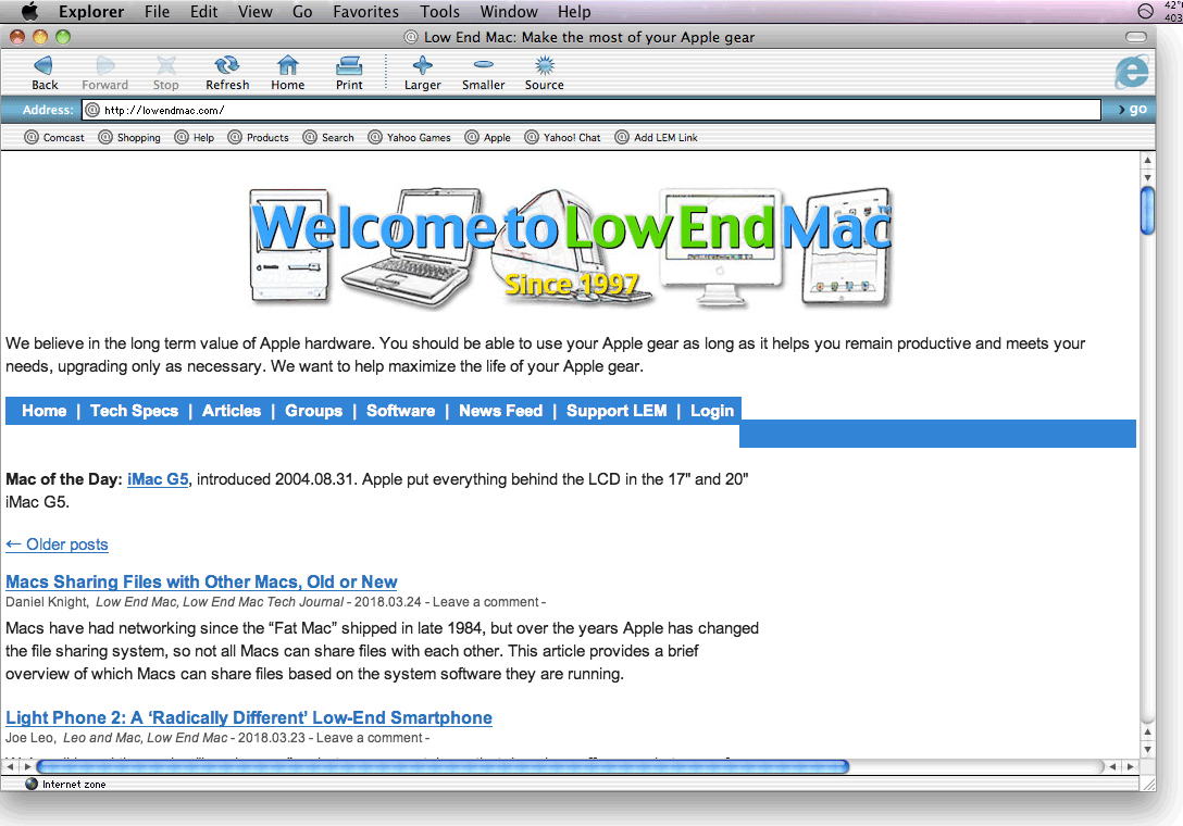 Microsoft Internet Explorer 5.2.3 in Mac OS X