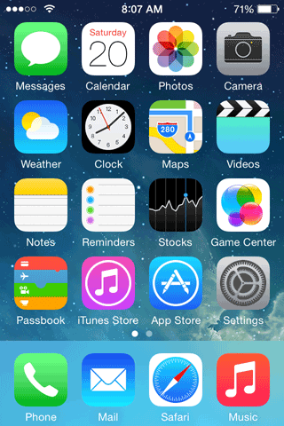iOS home screen on iPhone 4S