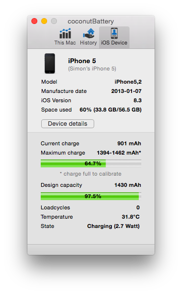 coconutBattery report