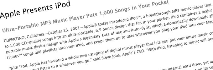 2001 iPod press release