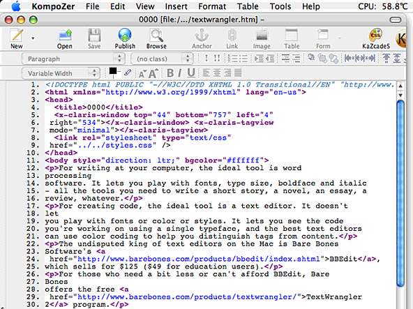 KompoZer HTML editor