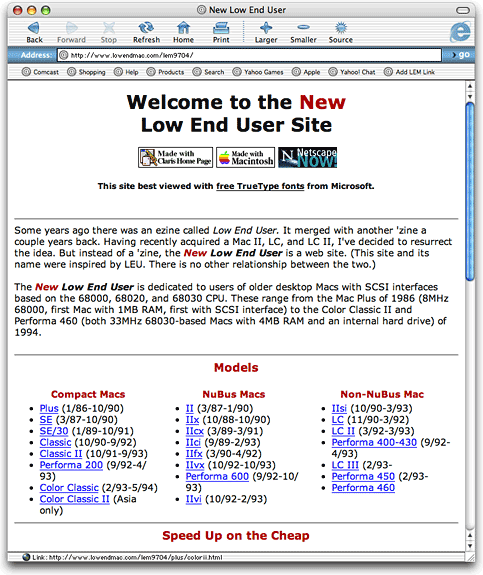 Low End Mac home page, April 1997