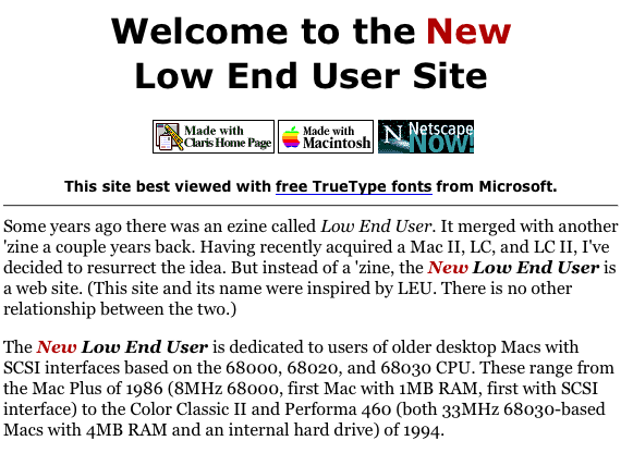 Low End Mac home page, April 1997