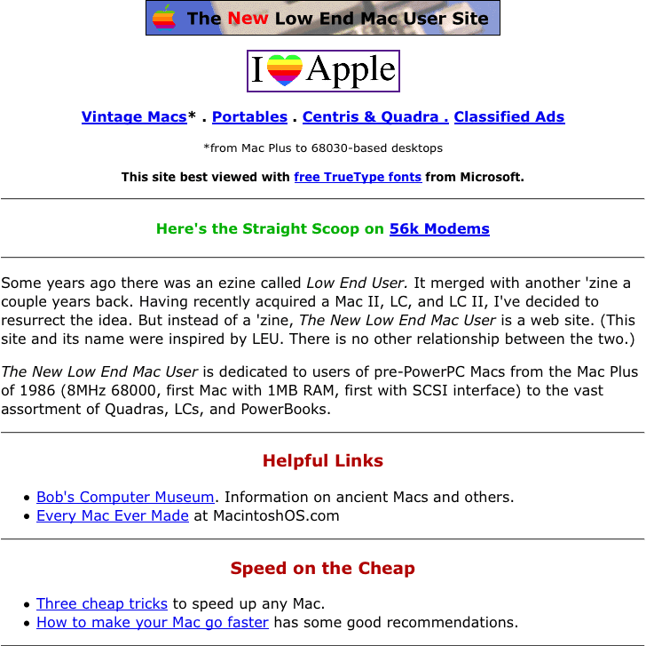 Low End Mac home page, June 1997