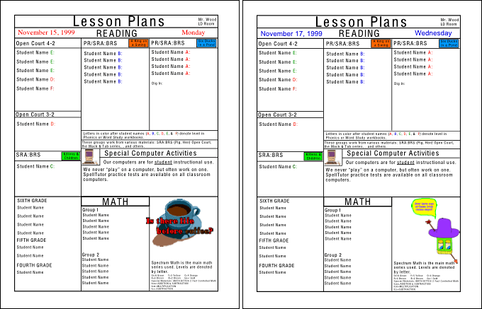 Lesson plan, 2 page spread