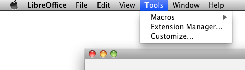 Tools menu in LibreOffice for Mac