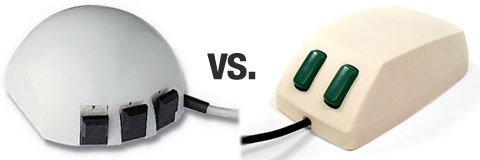 Logitech's first mouse, the P4, had three buttons, while Microsoft's first mouse had two.