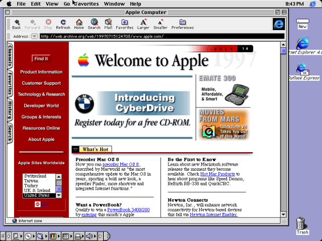 Mac OS 8 screen shot with Internet Explorer 4.0 and the Platinum theme