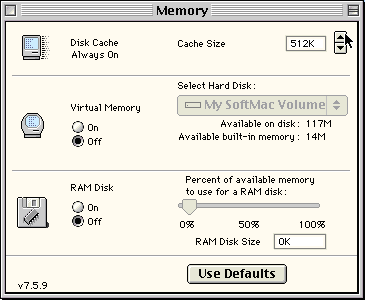 Memory control panel