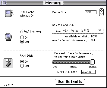 Memory control panel