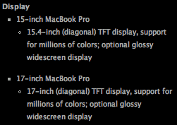 15-inch and 17-inch MacBook Pro specs claim millions of colors