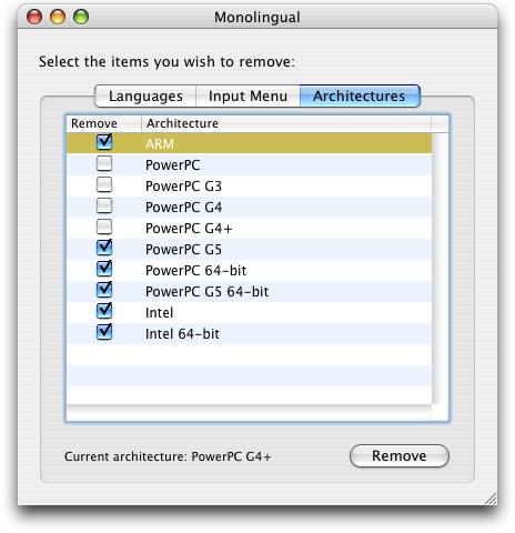 Monolingual lets you remove unwanted chip architectures